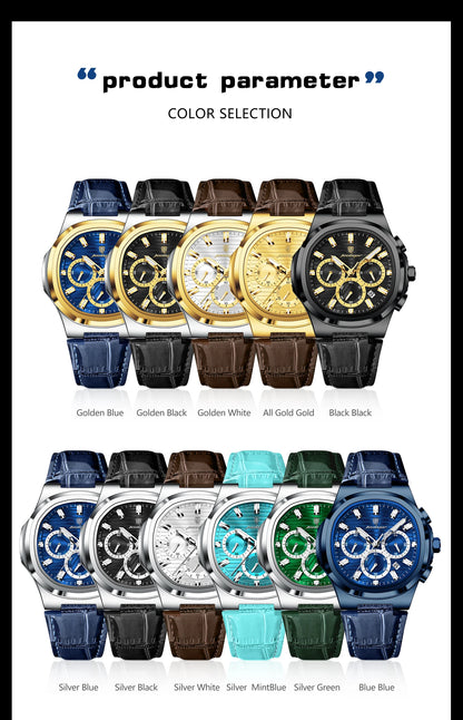 POEDAGAR Top Business Man Wristwatch Date Chronograph Waterproof Luminous Luxury Men Watch Leather Quartz Men's Watches Male+Box