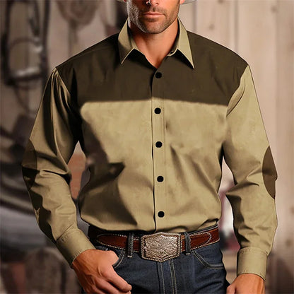 Men's Western Shirt Vintage Pattern Lapel Long Sleeve Button Print Top Fashion Streetwear Designer Western Style