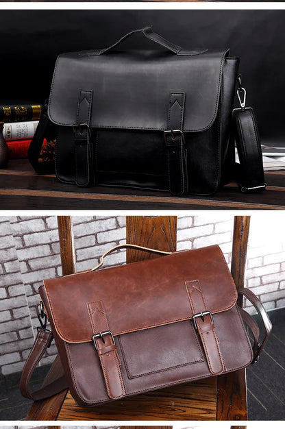 Retro Fashion Messenger Bag Men Luxury PU Leather Crossbody Bags Men Handbag Briefcases Laptop Bag Men Shoulder Messenger Bags