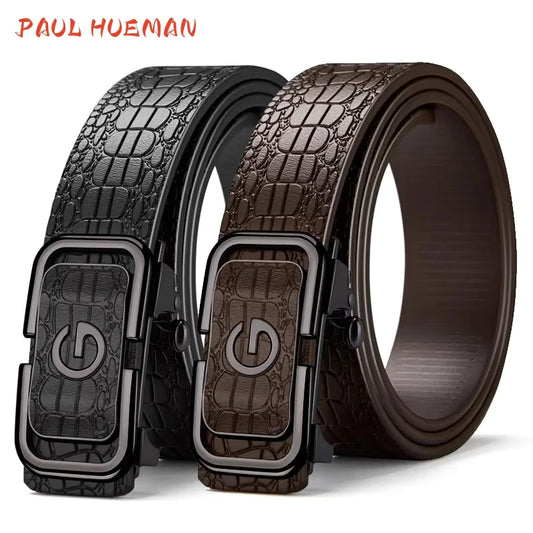 PAUL HUEMAN Stylish Men's PU Leather Belt - Fashion Belts  Business Automatic Buckle