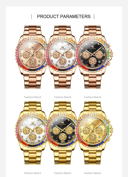 Watch for Men OLEVS Rainbow Gemstone Bezel Business Luxury Top Brand Quartz Watches Waterproof Sports Watches reloj hombre