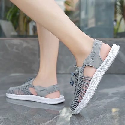 Summer Men Sandals Women Slippers Weaving Design Beach Sandals Breathable Casual Flat Sandals Outdoor Couples Sandals Size 48