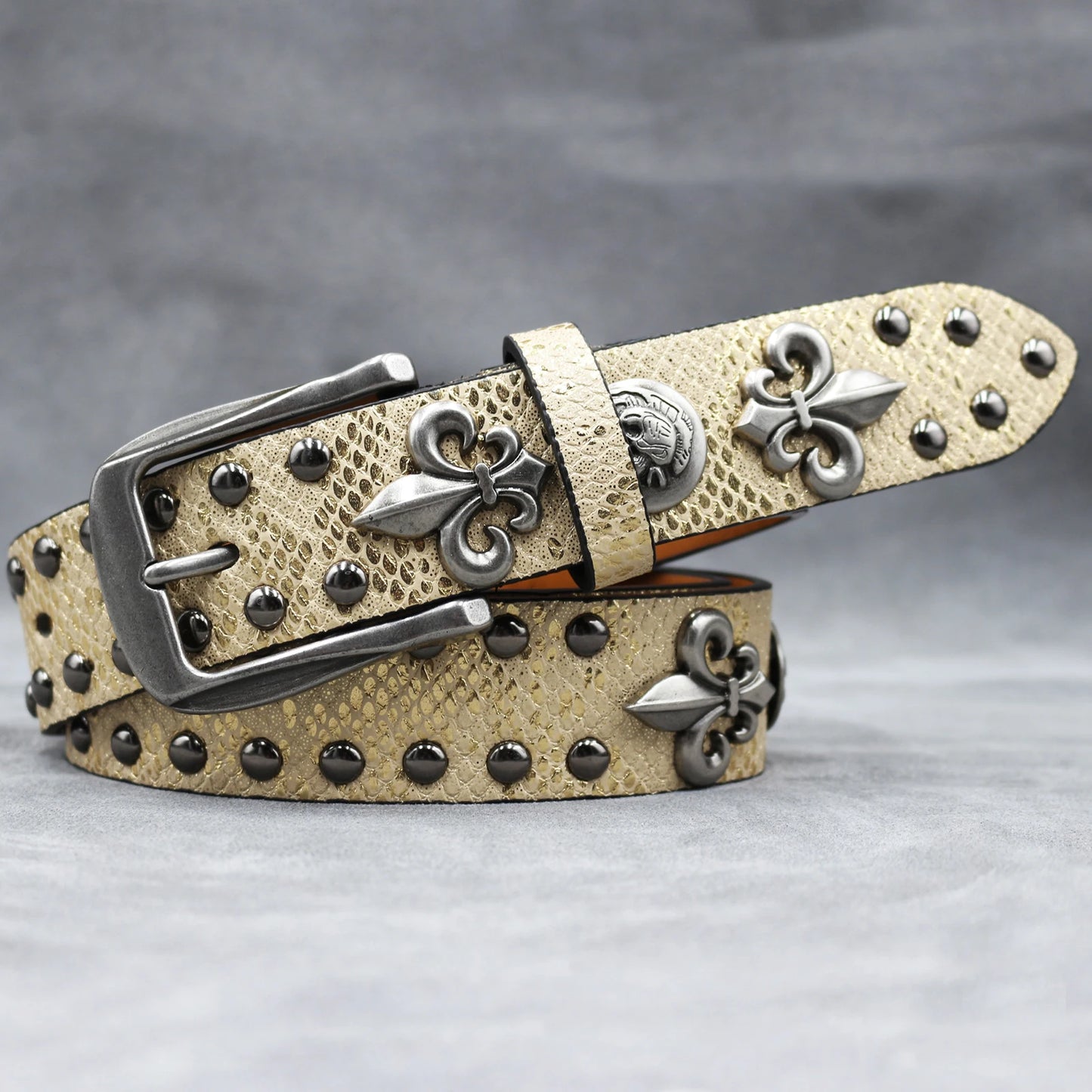 Y2K Leather Rivet Belt Golden Cross  Fashion Women's Studded Belts High Quality Female Leather Rock Women Strap For Jeans