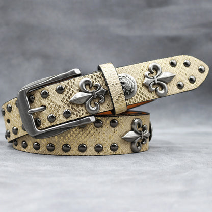 Y2K Leather Rivet Belt Golden Cross  Fashion Women's Studded Belts High Quality Female Leather Rock Women Strap For Jeans