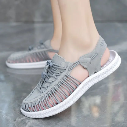Summer Men Sandals Women Slippers Weaving Design Beach Sandals Breathable Casual Flat Sandals Outdoor Couples Sandals Size 48