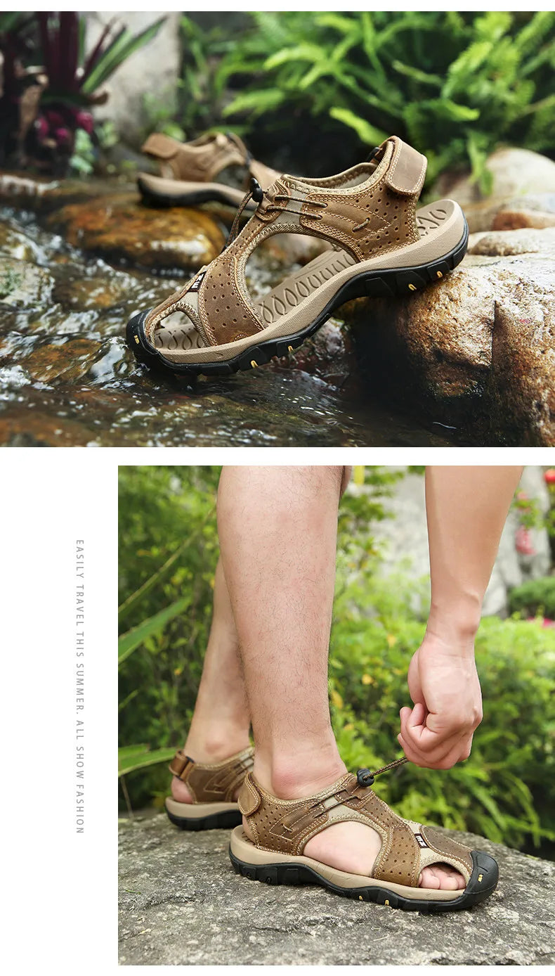 Brand Men's Sandals Summer Genuine Leather Sandals Outdoor Men Beach Shoes Rome Sandals Comfortable Large Size Men Casual Shoes
