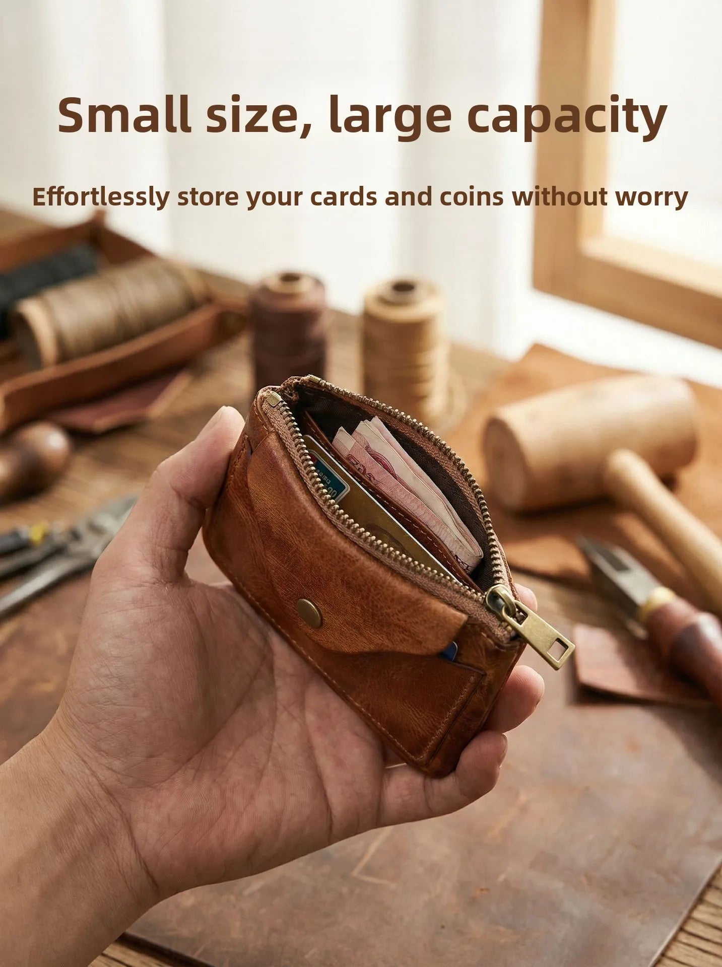 New Slim Short Men's Wallet Vintage Genuine Leather Card Holder Zipper Male Coin Purses High Quality Snap Men Money Clips
