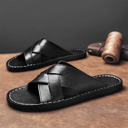 Genuine Leather Men Casual Sandals Summer Mens Slippers Outdoor Breathable Beach Shoes Comfortable Flats Men Flip Flops Size 48