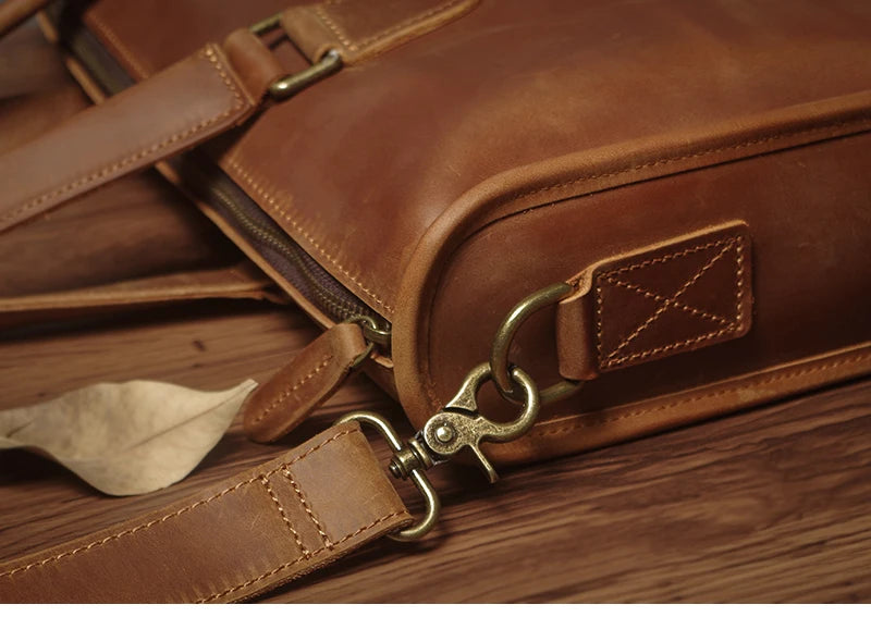 NUKA Men's Executive Briefcase High Quality Real Leather Business Handbag Retro Original Cowhide Shoulder Bag For 15 Inch Laptop
