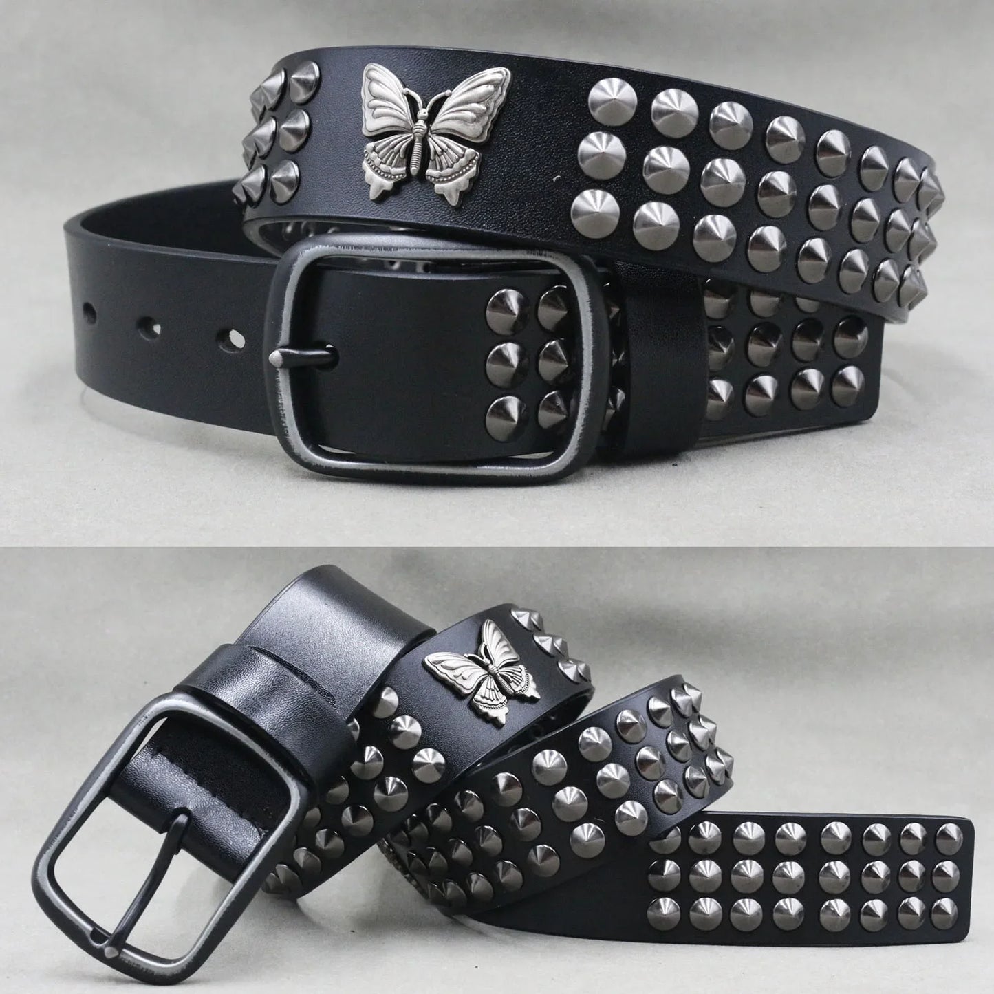 Designer Brand Belt Men Rivet Real Leather Pin Belt Male Black Rock Genuine Leather Cowhide Luxury Punk Belt Jeans