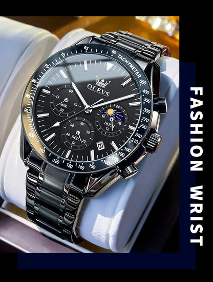 OLEVS 3618 Mens Watch Original Brand Waterproof Luminous Quartz Wristwatch Watch For Man  Multifunctional Chronograph With Box