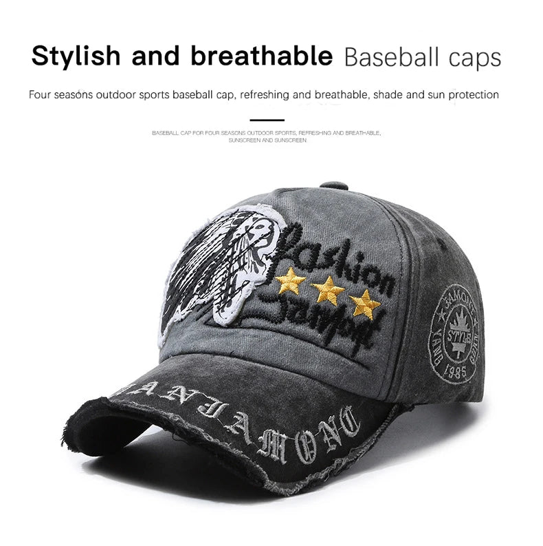 Four Seasons New Baseball Cap Retro Distressed Casual Outdoor Sports Hat Spring And Autumn Sunhat Letter Embroidery Cap Men