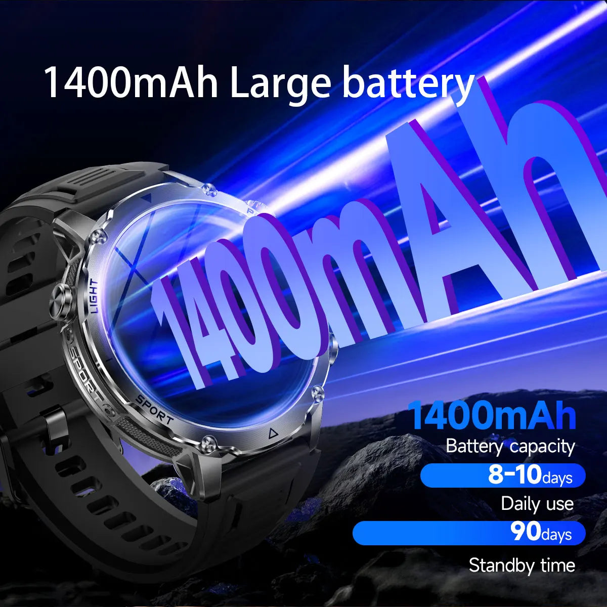 2026 New Military 1400mAh Battery Smart Watch Men Outdoor Flashlight 10ATM Waterproof Heart Rate Bluetooth Call Sports Bracelets