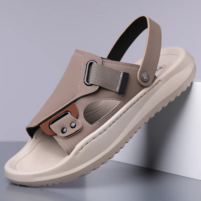Men's Summer Outdoor Driving Sandals Comfortable Breathable Anti-slip Thick Bottom Two-Way Beach Slippers-WC20253
