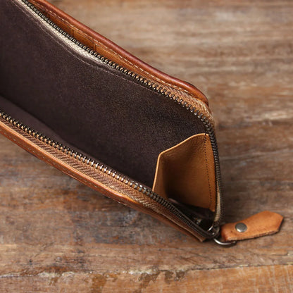 S.WORKER Full Grain Leather Long Wallet Men's Clutch Bag Genuine Leather Classic Purse Card Holder For Men