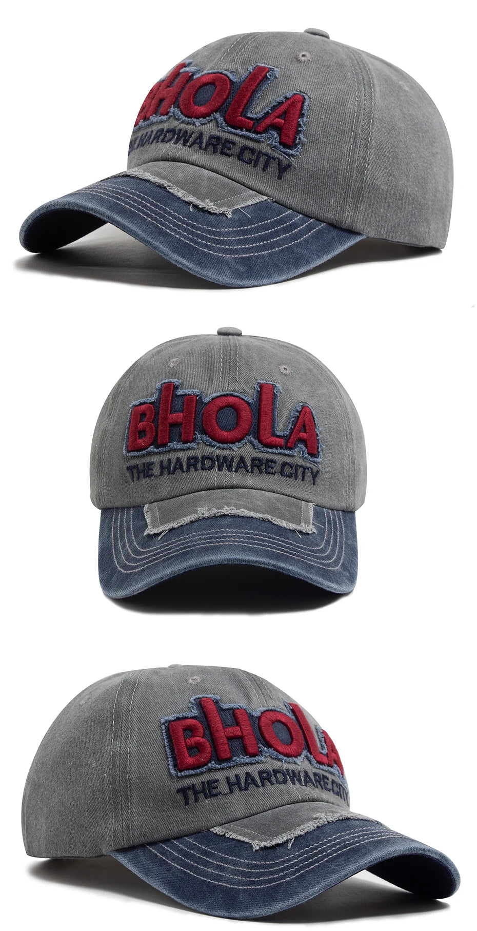 Men Women Baseball Caps BHOLA Fashion Letter Embroidery Hip Hop Cap Summer Washed Cotton Vintage Casual Sun Visor Hat Adjustable