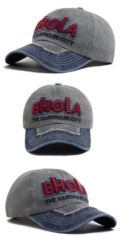 Men Women Baseball Caps BHOLA Fashion Letter Embroidery Hip Hop Cap Summer Washed Cotton Vintage Casual Sun Visor Hat Adjustable