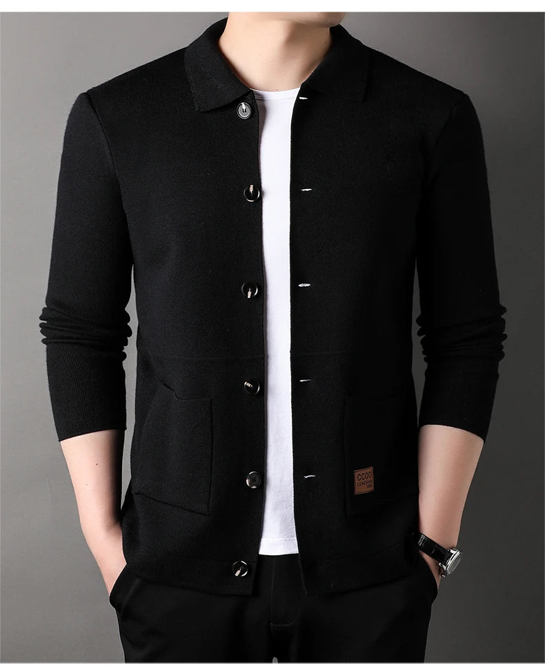 Autumn and Winter New Men's Long-Sleeved Sweater Youth Popularity Cardigan Men's Knitwear Sweater Lapel Youth Thin Coat