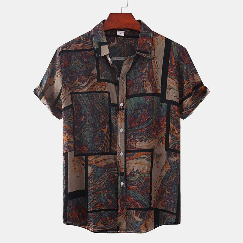 Hawaiian Summer Men's Casual Shirt Social Beach Style Short Sleeve Large Flower Print Chinese Resort Retro Loose Shirt
