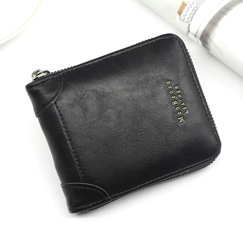 Big Capacity Men Short Wallets Name Engraving High Quality Card Holder Retro Male Coin Purse  Simple Zipper Men Money Clips