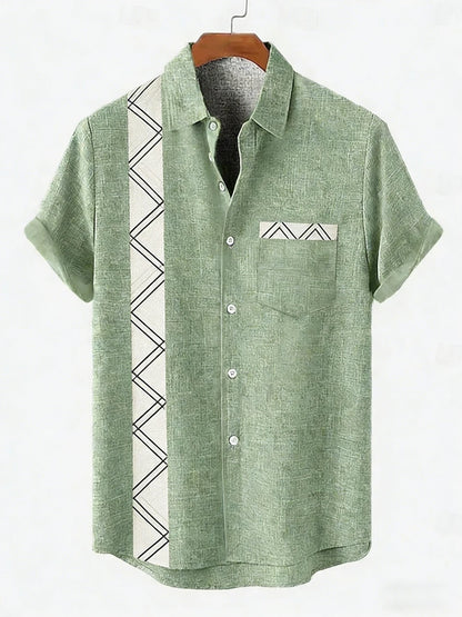 2026 Daily Men's Casual Short Sleeved Shirt with Natural Ethnic Pattern Printed Shirt Hawaii Beach Vacation Clothing