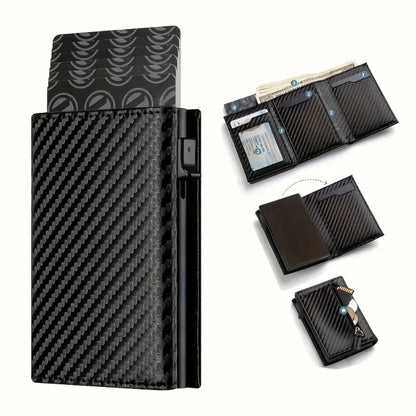 Men's Wallet with Zipper Coin Purse Automatic Pop-up Metal Credit Card Holder Minimalist RFID Blocking Business Card Wallet Idea