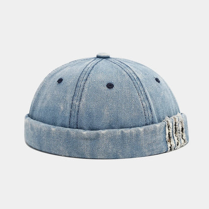 Retro Denim Docker Cap Splicing Style Brimless Caps Without Visor Leopard Beanie Hat Hats Adjustable Street Cool Vintage