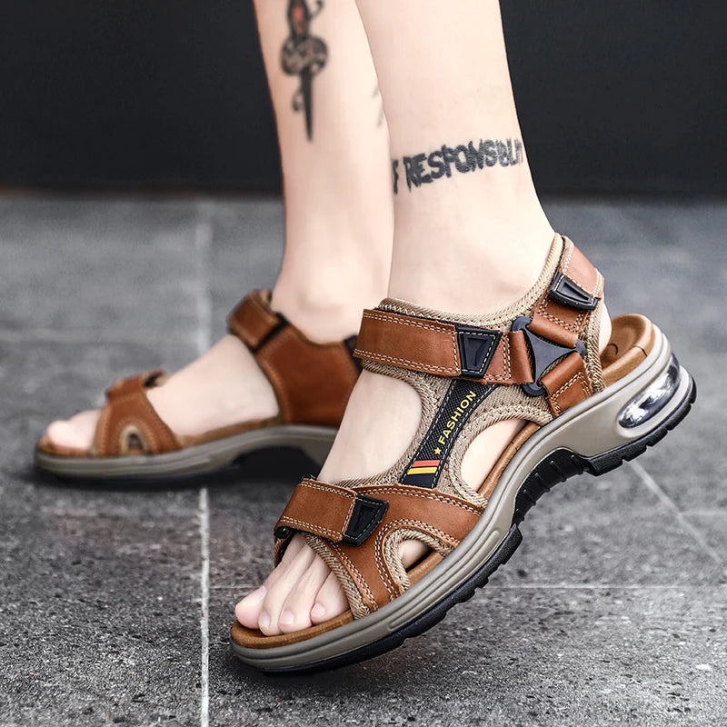 Brand Summer Men's Sandals Genuine Leather Men Slippers Gladiator Men Beach Sandals Soft Comfortable Outdoors Wading Shoes 38-46