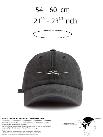1pc Airplane Print Washed Baseball Cap for Adults,Minimalist Retro Style Casual Soft Adjustable Dad Hat,Perfect As Gift