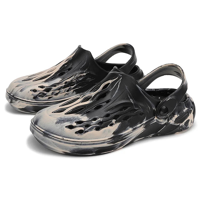 Outdoor Men's Summer Sandals Breathable EVA camouflage Slip-On Casual Shoes round Toe Flat Heel Color Block Pattern