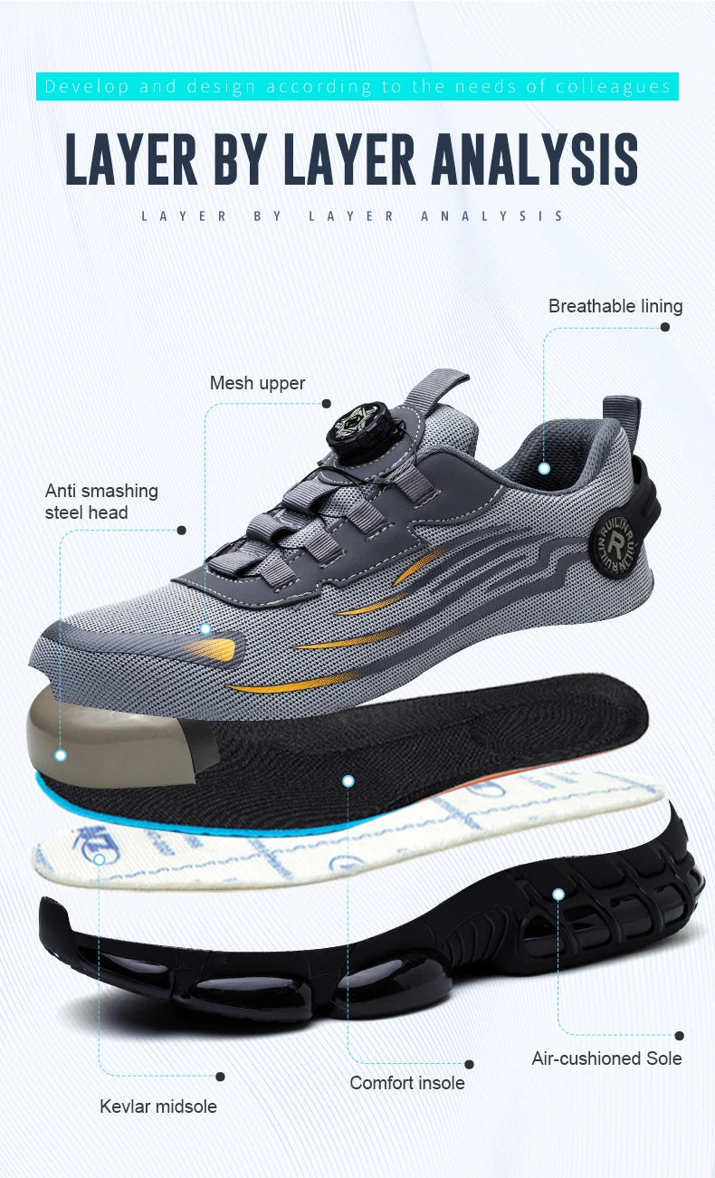 Indestructible Steel Toe Work Shoes for Men Women Rotating Button Safety Shoes Lightweight Construction Work Safety Shoes