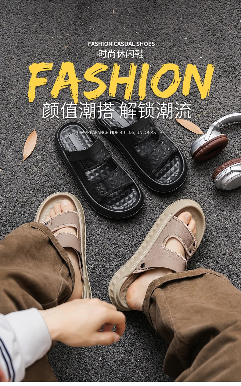 Men's casual slip on sandals summer soft-sole breathable lightweight outdoor walking shoes fashion sports Dual-purpose slippers