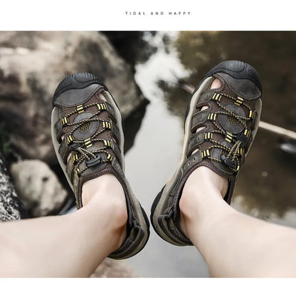 New Men's Sandals Soft Genuine Leather Sandals Shoes Men Large Size Outdoor Summer Shoes Comfort Beach Sandals Roman Men Shoes