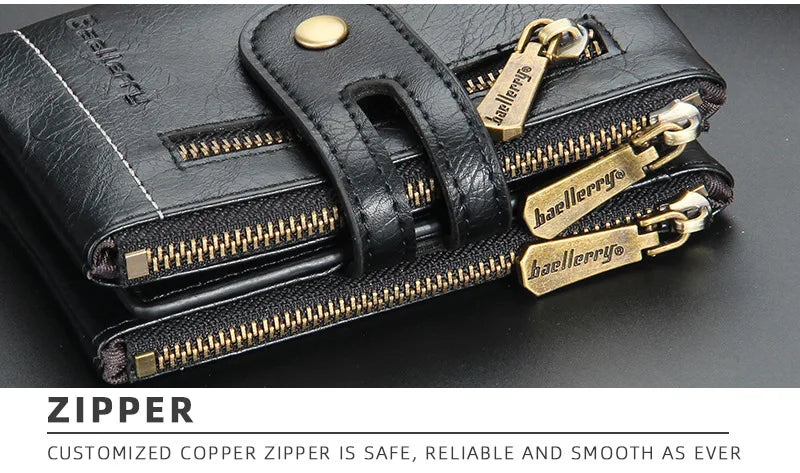 New Men Wallets Name Engraving 11 Card Holders Men Short Purse Double Zipper Coin Pocket High Quality Male Purse Cartera
