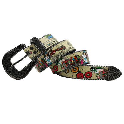 Hip hop Diamond Wide Colour Belt Fashion Rhinestone Vintage Buckle Belt Y2K BB bek Belt