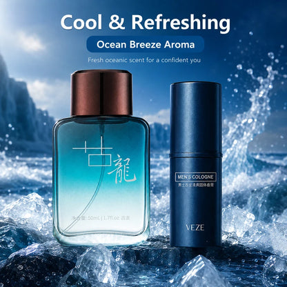 2Pcs Men Cologne Set Ocean Fresh Spray Perfume & Solid Cologne Long Lasting Portable Fragrance Gift for Him Travel Daily