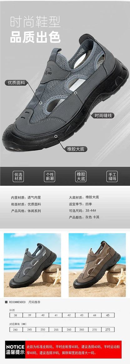 2025 Summer Men's Sandals New Hollow Breathable Beach Shoes Ultra Light Anti Slip Summer Casual Shoes Walking Shoes
