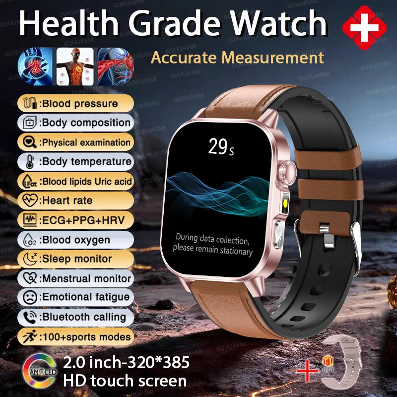 2026 Top Nursing Grade ECG+PPG Smart Watch Men Accurate Blood Pressure Lipids Uric Acid 2.0-inch AMOLED Screen HD Call Watch Men