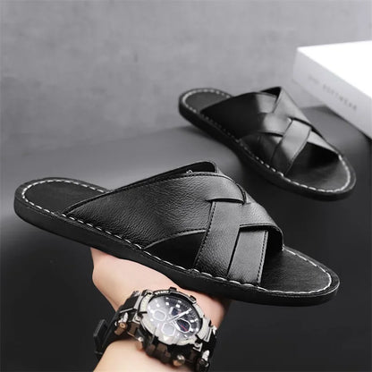 Genuine Leather Men Casual Sandals Summer Mens Slippers Outdoor Breathable Beach Shoes Comfortable Flats Men Flip Flops Size 48