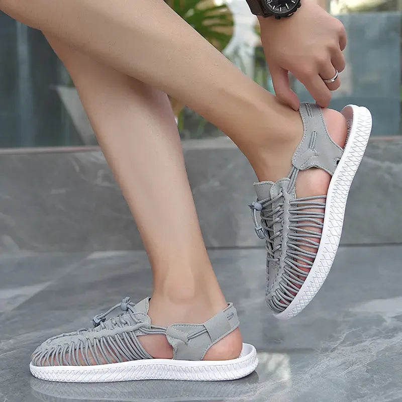 Summer Men Sandals Women Slippers Weaving Design Beach Sandals Breathable Casual Flat Sandals Outdoor Couples Sandals Size 48