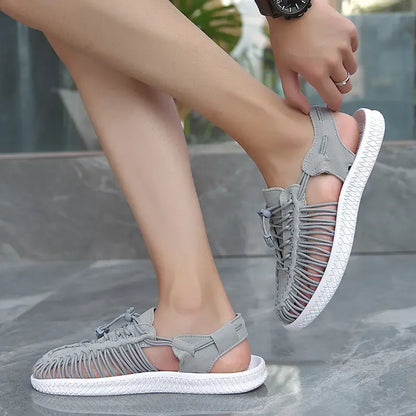 Summer Men Sandals Women Slippers Weaving Design Beach Sandals Breathable Casual Flat Sandals Outdoor Couples Sandals Size 48