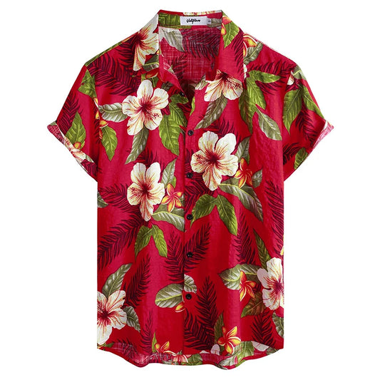 Summer Men's Casual Hawaiian Floral 3D Full-Print Button Shirt Short Sleeve - Tropical Beach Men's Quick-Drying Breathable Top