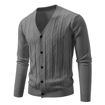 2026 New Knit Cardigan Men Korean Style Fashion Smart Casual V-Neck Knitted Sweatercoat Mens Solid Color Slim Sweater Outerwear