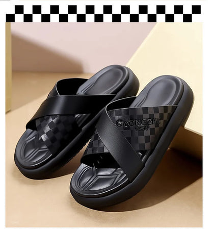Summer New Fashion Outside Wear Slippers for Men Business Casual Black Leisure Genuine Leather Beach Shoes Slippers Man