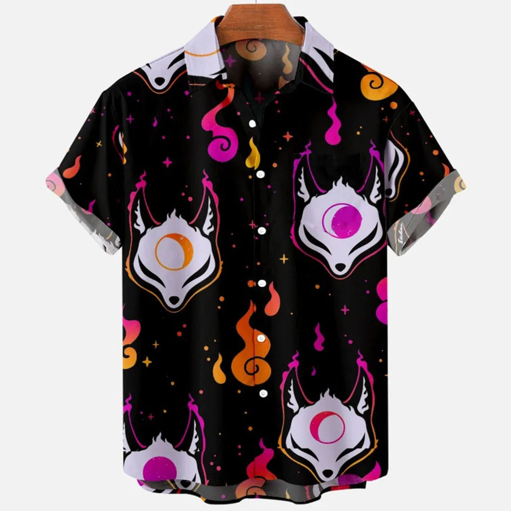 Summer New Retro Men's Shirt Devil Horror Skull Short Sleeve Shirt Collar 3D Printing