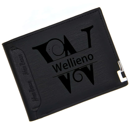 Custom Engraved Initials & Name PU Leather Wallet Men Gift for Birthday, Anniversary, Father's Day, Christmas Gift Personalized