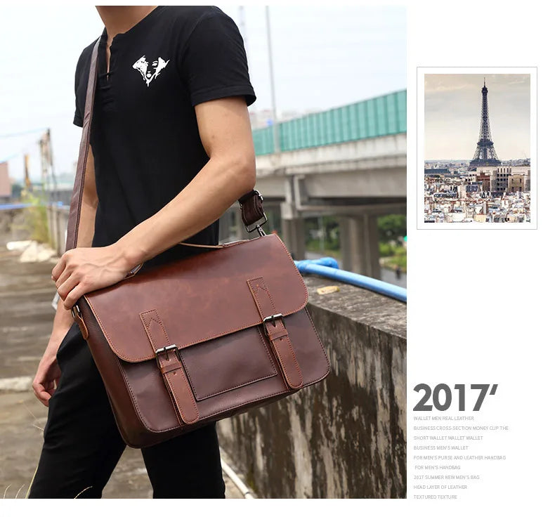 Retro Fashion Messenger Bag Men Luxury PU Leather Crossbody Bags Men Handbag Briefcases Laptop Bag Men Shoulder Messenger Bags