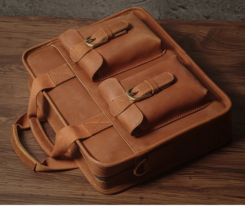 NUKA Retro Natural Cowhide Handbag Men's Real Leather Executive Briefcase Luxury Business Shoulder Bag Daily File Messenger Bags