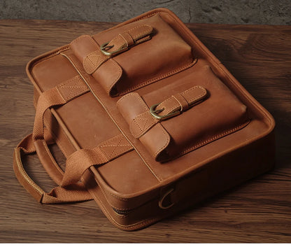 NUKA Retro Natural Cowhide Handbag Men's Real Leather Executive Briefcase Luxury Business Shoulder Bag Daily File Messenger Bags