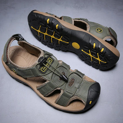2026 New Men's Sandals Handmade Thick Bottom Rubber Breathable Casual Slip-On Beach Shoes Leather Upgraded Version